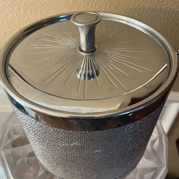 Vintage MCM Starburst Silver Metal Atomic Ice Bucket - Picture 3 of 16
